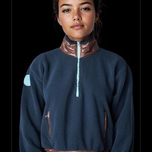 Fabletics Pullover Blue Rust 1/2 Zip Sherpa Jacket Women’s Large !!!!